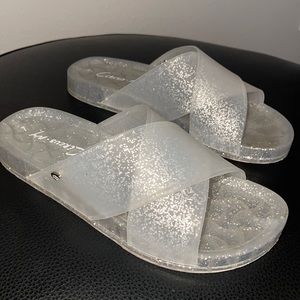 Clear / glitter pool shoes. Size 7